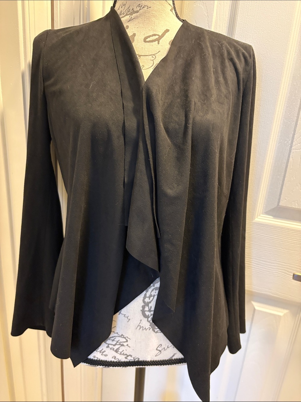 Zara basic Faux suede Draped Open-Front Peplum back waterfall Cardigan Blazer